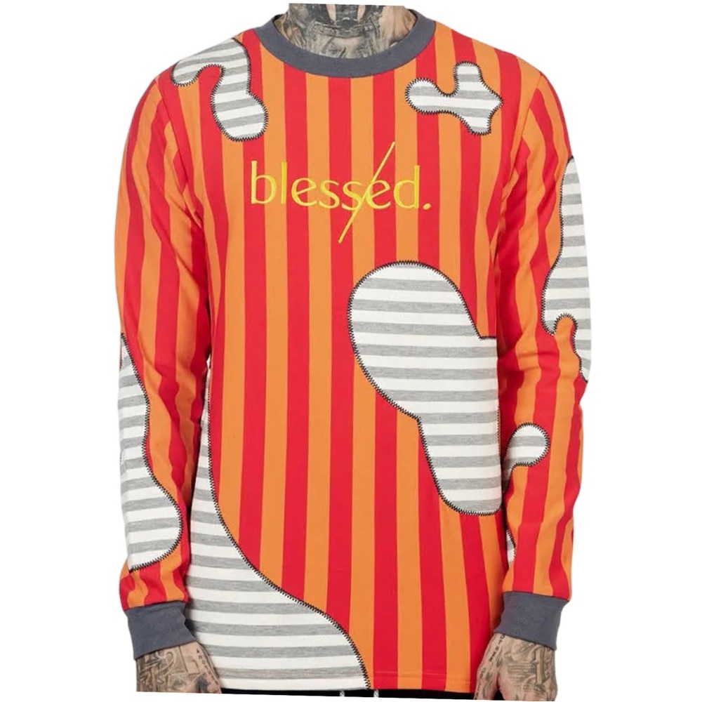 NWT THE HIDEOUT CLOTHING YOUNG KING 1 BLESSED PATCHWORK LONG SLEEVE TEE